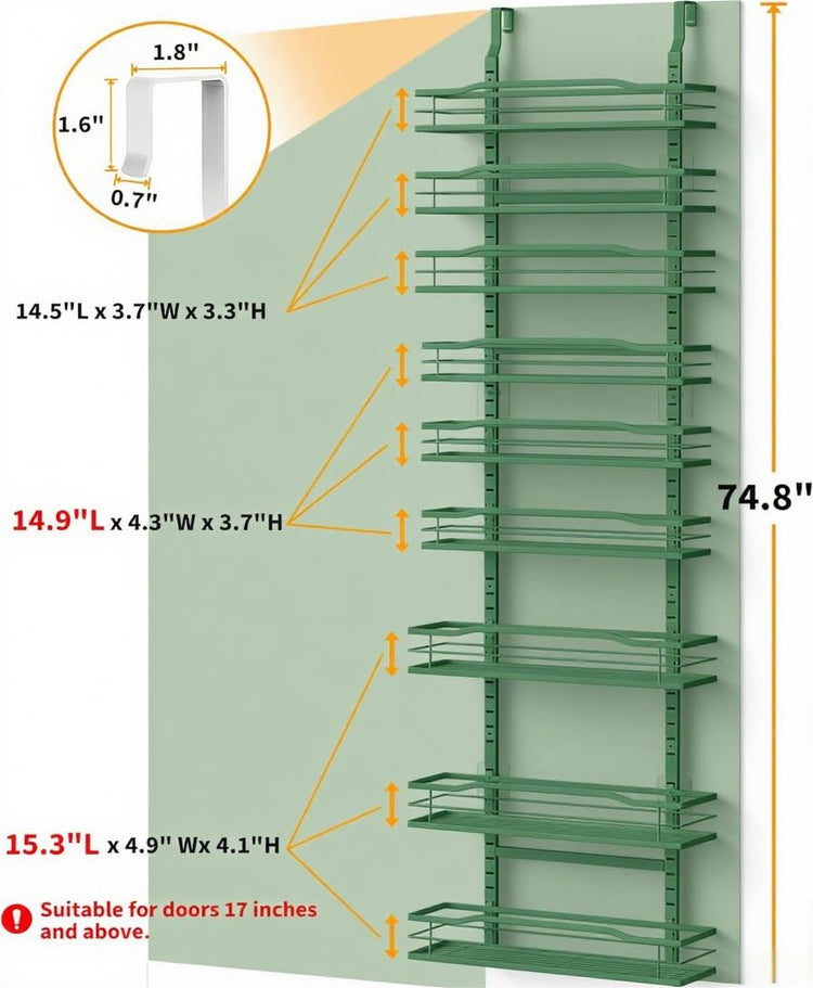 Sage Green 9 Tier Over The Door Pantry Organizer