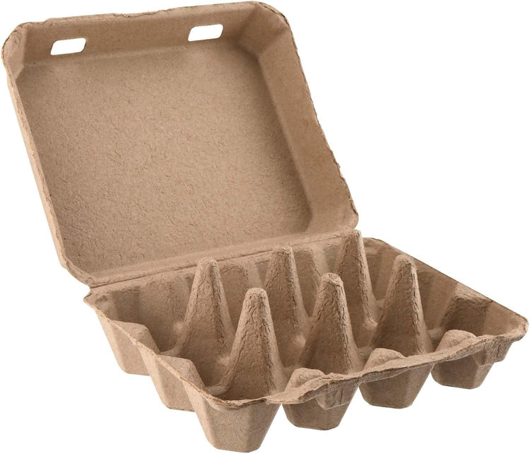 SEUNMUK 50 Pack 12 Cell Empty Egg Cartons,Brown Pulp Fiber Egg Tray Holder Stackable Egg Container holder with Lids for Storing Eggs ﻿