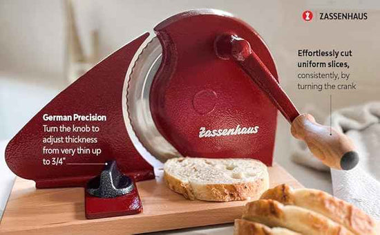 Zassenhaus Original Classic Adjustable Bread Slicer for Uniform Slices - Bread Slicer for Homemade Bread - 18/8 Stainless Steel Blade Sourdough Cutter - Cream, 11.75" x 8"