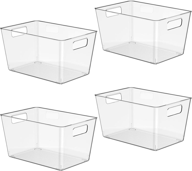 4 PCS Clear Plastic Storage Bins, Refrigerator Organizer Bins with Handles, Pantry Organizer Bins for Food, BPA-Free for Fridge, Freezer, Kitchen, Cabinet, Pantry, 10" Long