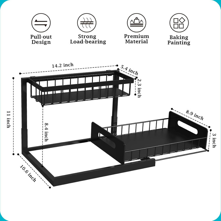 REALINN Under Sink Organizer, Pull Out Cabinet Storage 2 Tier Slide Out Sink Shelf, Kitchen Organizers and Storage, Black, 1 Pack