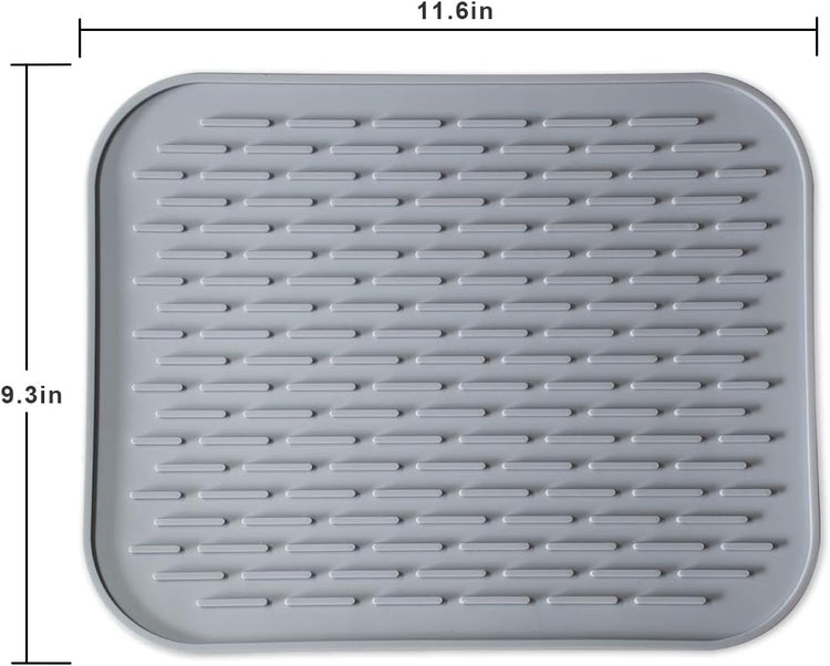 Silicone Dish Drying Mat for Multiple Usage,Easy clean,Eco-friendly,Super Sturdy Silicone Dish Drying Mat and Trivet, Dishwasher Safe, Heat Resistant (Gray, S 11.6×9.3inch)