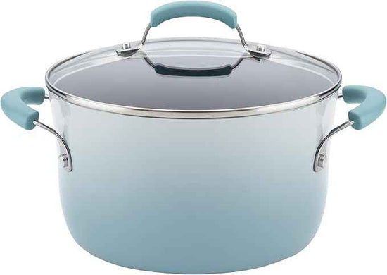 Rachael Ray Brights Nonstick Pots and Pans, Includes Crispy Sheet Baking Pan/Bakeware and Kitchen Cooking Tools, 14 Piece Cookware Set - Sky Blue
