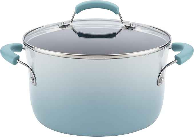 Rachael Ray Brights Nonstick Pots and Pans, Includes Crispy Sheet Baking Pan/Bakeware and Kitchen Cooking Tools, 14 Piece Cookware Set - Sky Blue