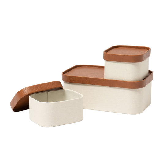 Decorative Storage Boxes with Lids Faux Leather (3 Count)