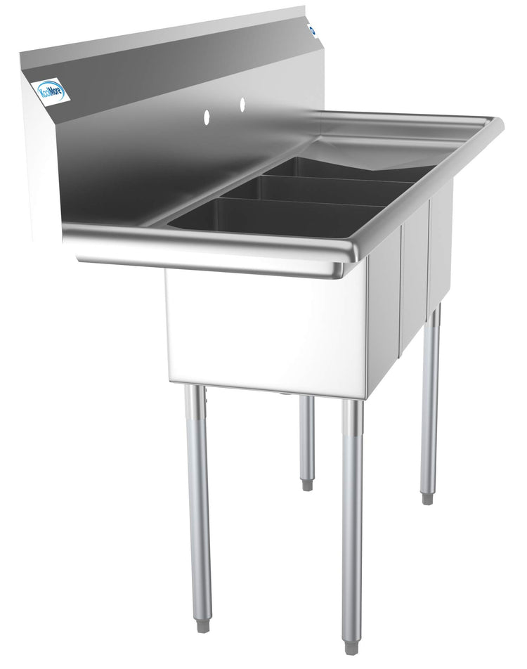 SC101410 12B3 3 Compartment Stainless Steel NSF Commercial Kitchen Sink with Right and Left Drainboards