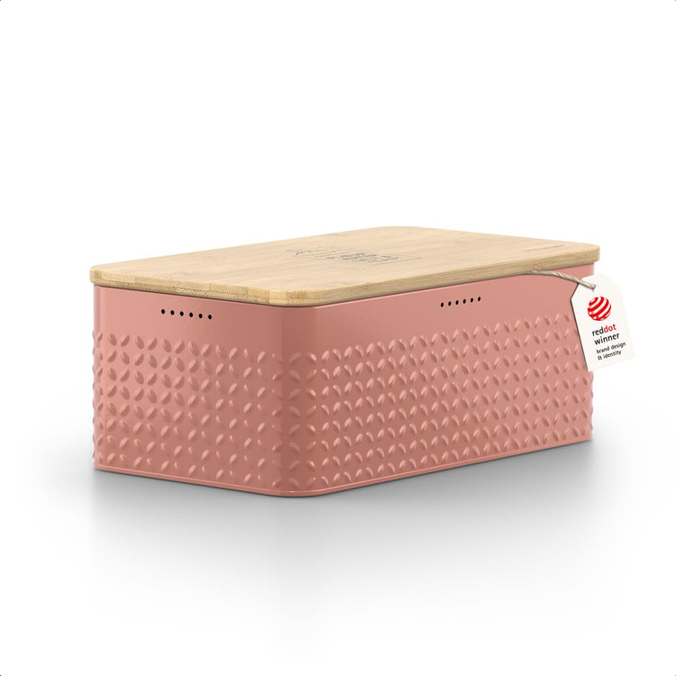 Bread Box I Metal Box for long lasting freshness I Bread Bin with bamboo lid usable as cutting board I 13.4x7.7x5.3In