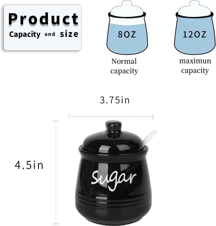 12oz Ceramic Sugar Bowl with Lid and Spoon