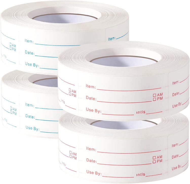 4 Rolls 2000 Pieces Removable Food Labels, 1 x 2 Inch Date Stickers for Freezer, Refrigerator Food Containers - Easy to Write On