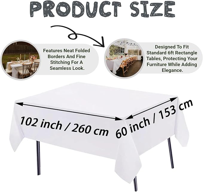 12 Pack White Table Cloth Rectangle Table Cloths for 6 Foot Rectangle Tables 60 X 102 Inch Washable Polyester Table Covers, Reusable & Wrinkle Resistant for Weddings, Parties, Events, and Everyday Use