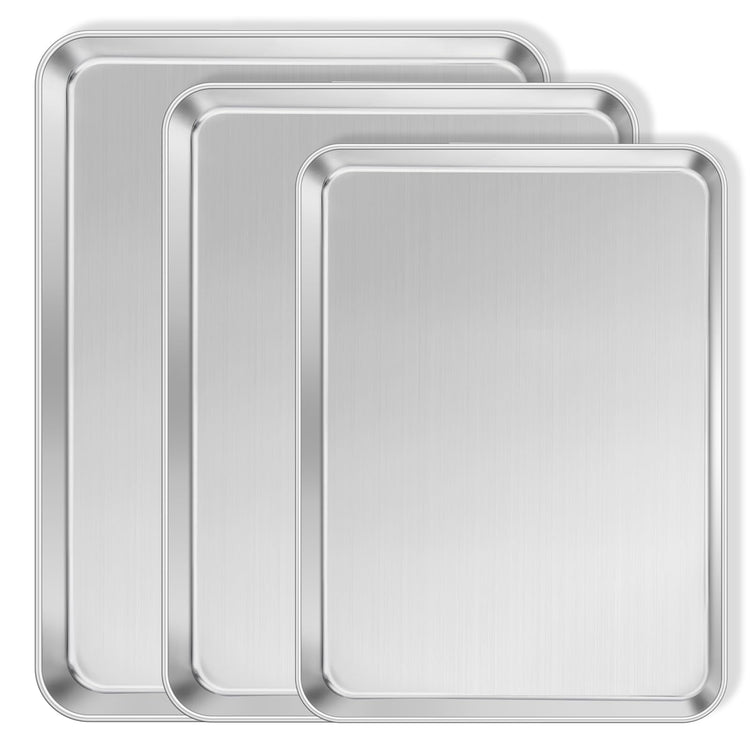 Non Toxic Stainless Steel Baking Sheet Pans For Cookies (3 Count)