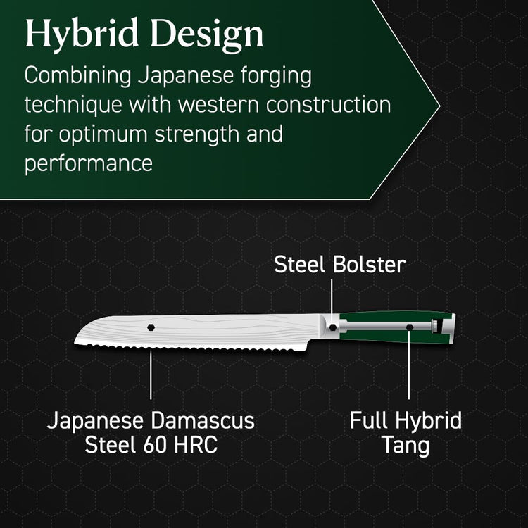 8" Japanese Damascus Stainless Steel Serrated Bread Knife Full Tang