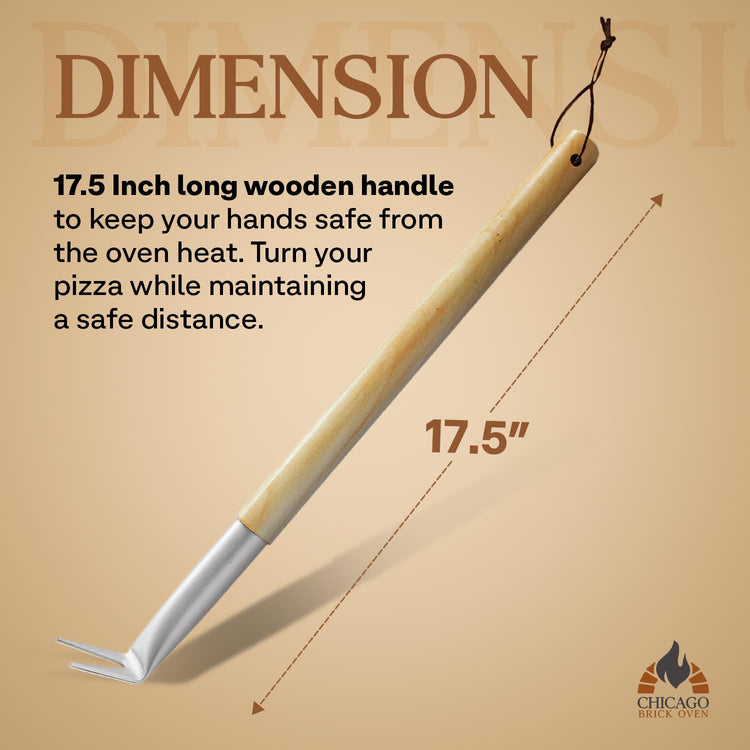 Pizza Bubble Popper Spinner Turning Fork Aluminum 17.5 inch with Wooden Handle and Leather Strap