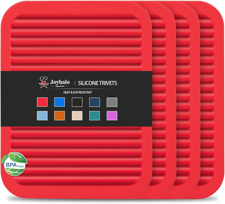 Joyhalo 4 Pack Silicone Trivets for Hot Pots and Pans,480℉ Heat Resistant Trivets for Hot Dishes,Hot Pads for Countertop,Kitchen Potholders,Red