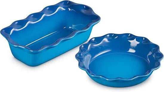 Le Creuset Stoneware Set of 2 9" Heritage Fluted Pie and 9" Fluted Loaf Dish, Marseille