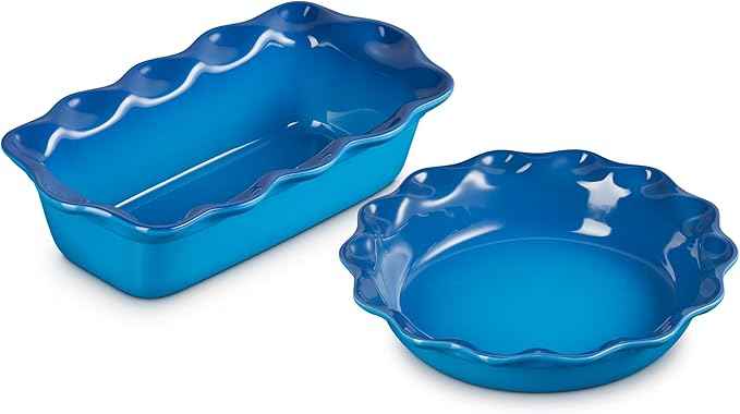 Le Creuset Stoneware Set of 2 9" Heritage Fluted Pie and 9" Fluted Loaf Dish, Marseille