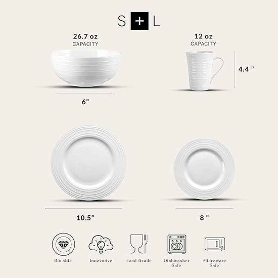 Stone lain Bone China Round Swirl Design 32 Piece Dinnerware Set, White