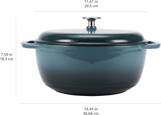 Amazon Basics Cast Iron Dutch Oven Pot with Lid, Enameled, Round, Dual Handles, Heavy-Duty, Large, 7.3-Quart, Gray - Nestoria