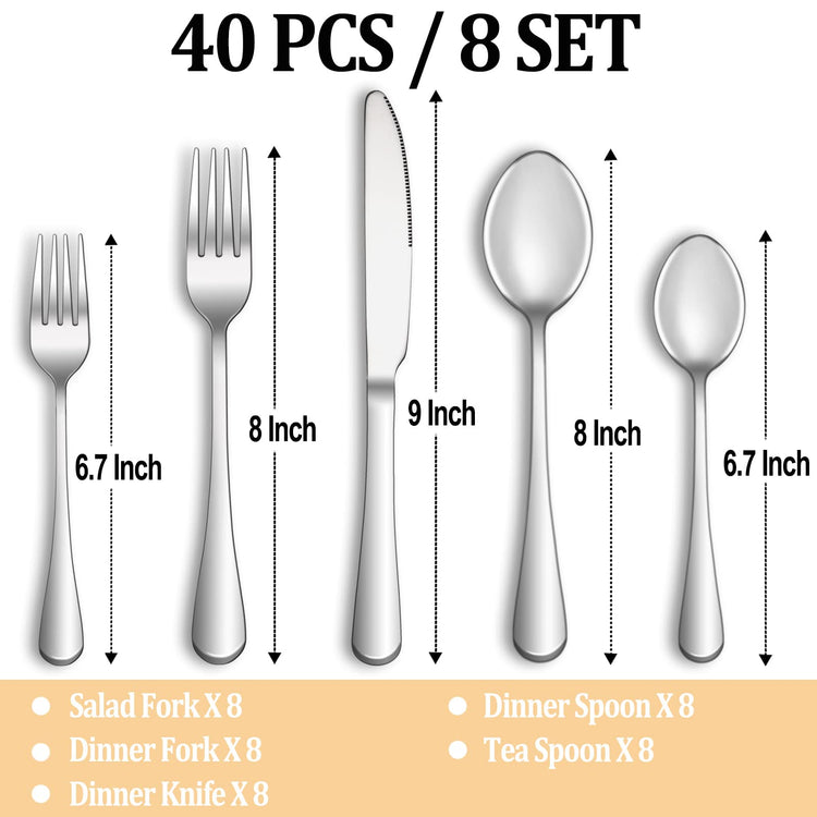 40 Piece Silverware Set Service for 8 (40 Count)