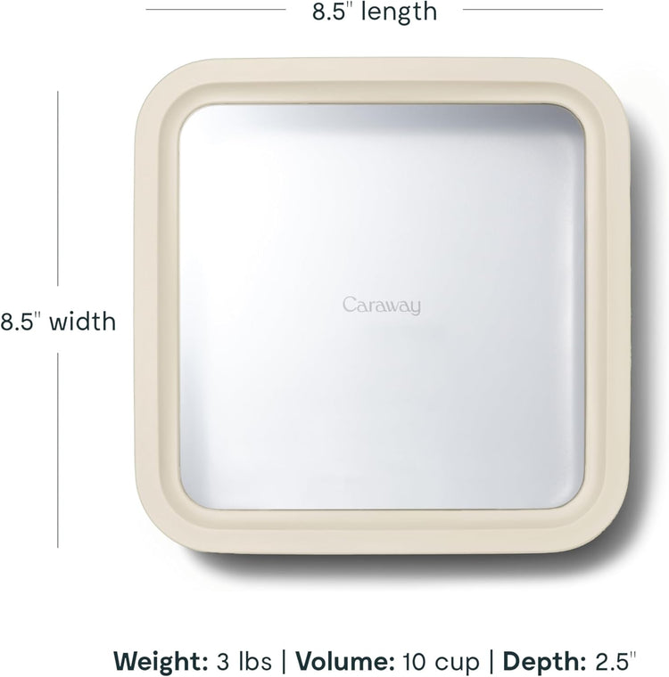 Caraway 2pc Glass Food Storage Set - 10 Cup Food Containers (2) - Ceramic Coated - Non Toxic, Non Stick Lunch Box with Lids. Dishwasher, Oven, & Microwave Safe - Cream