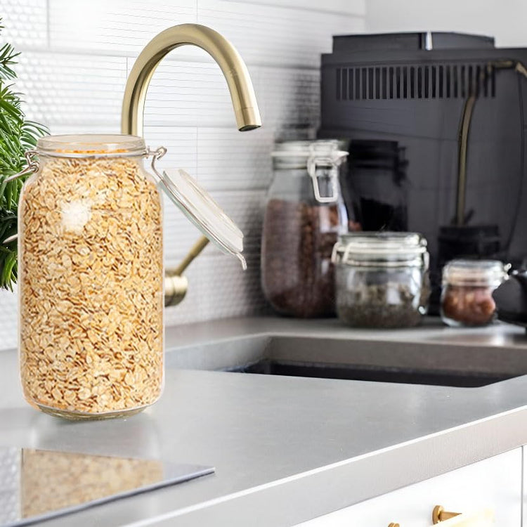 78oz Square Glass Food Storage Jars Storage Container with Clear Preserving Seal Wire Clip Fastening for Kitchen Canning Flour (3 Count)