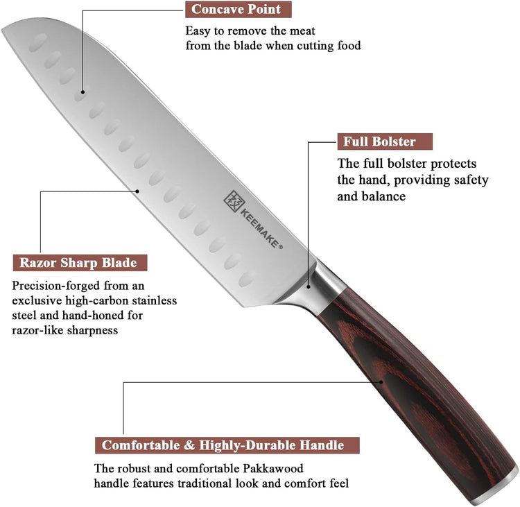 KEEMAKE Santoku Knife Set of 3pcs, Japanese Chef Knife Sets with German High Carbon Stainless Steel 1.4116 Kitchen Knives, Pakkawood Handle Cutting Knives