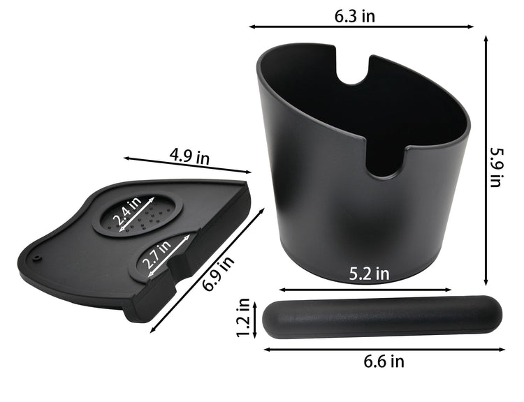 6.3 inch Large Espresso Knock Box Silicone coffee Tamper Mat Espresso Machine Accessories Set of 2 with Removable Knock Bar and Anti