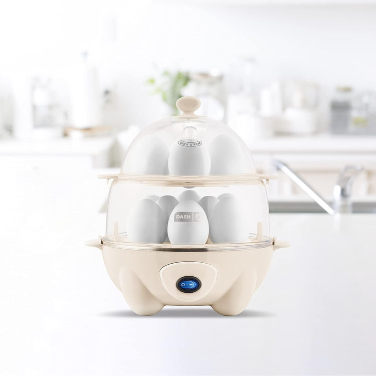 DASH DEC012CM Deluxe Rapid Egg Cooker: Electric, 12 Capacity for Hard Boiled, Poached, Scrambled, Omelets, Steamed Vegetables, Seafood, Dumplings & More with Auto Shut Off Feature, Cream