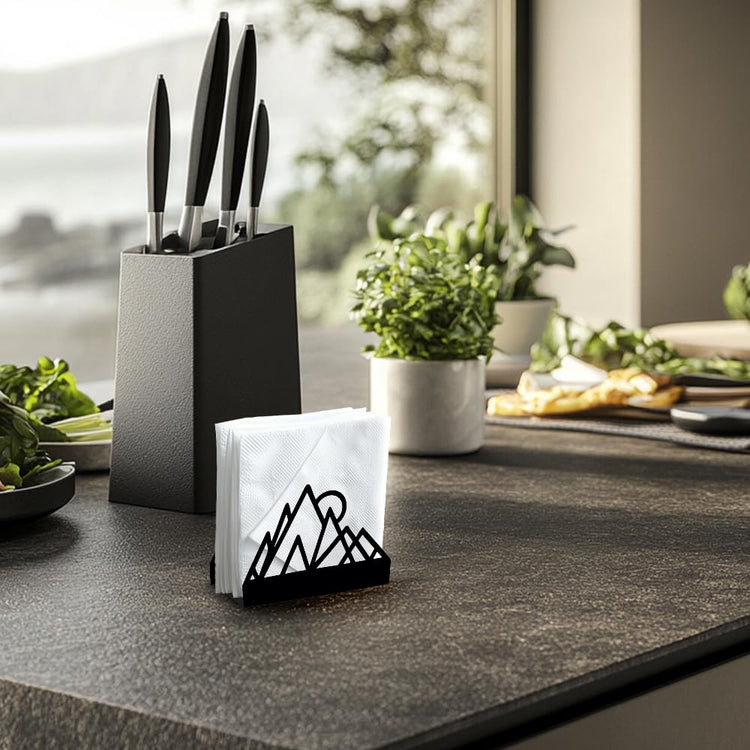 Geometric Mountains Decor Black Metal Napkin Holder for Table