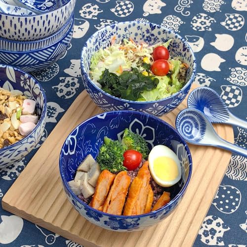 28Oz Ceramic Soup Ramen Bowl Set of 6 with Spoon Gift Box (6in-Bowls Set-6)
