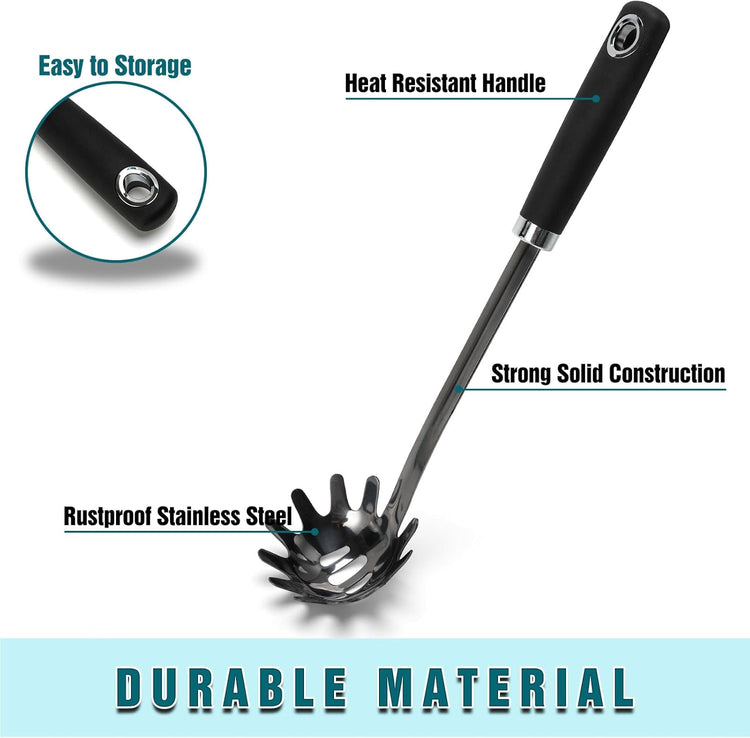 Stainless Steel Spaghetti Spoon - 12.6 Inch Pasta Spoon with Comfortable Grip Design -Metal Pasta Fork Pasta Server - Kitchen Gadgets Pasta Ladle Kitchen Tools