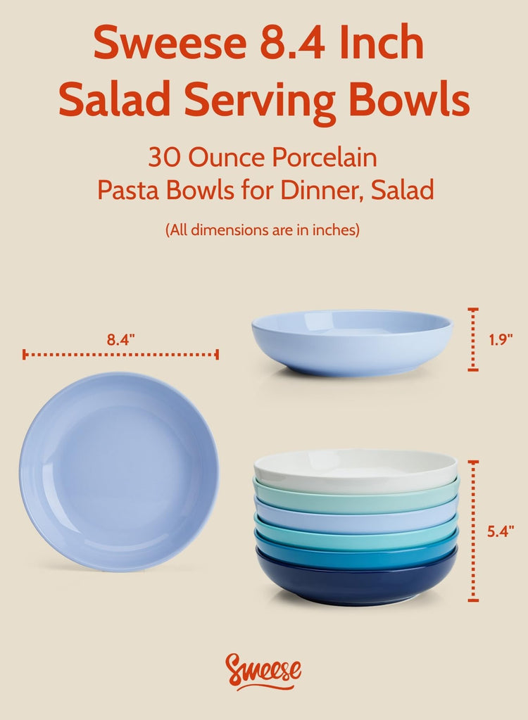 Pasta Bowls 30 Ounce Salad Serving Bowls Set of 6 (6 Count)
