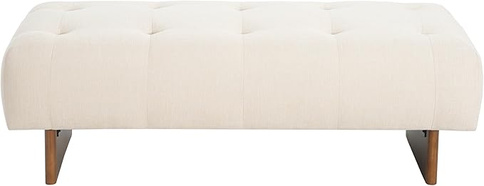 Christopher Knight Home Yvone Modern Upholstered Ottoman Bench, Minimalist Wooden Entryway Bench, Living Room Sofa Extra Seat, Ottoman End of Bed Bench for Bedroom, Beige+Brown