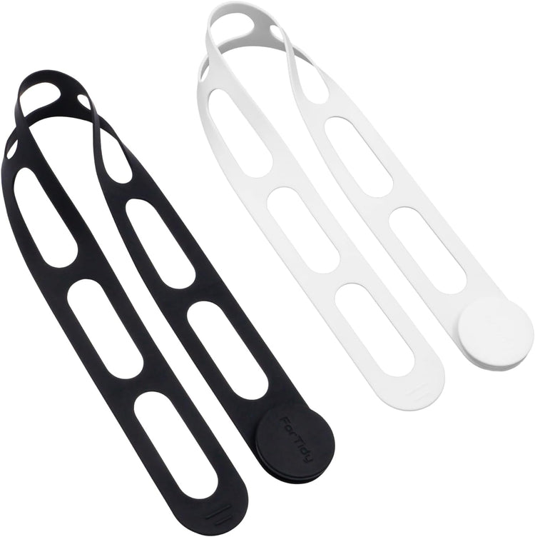 Silicone Utility Strap for Slow Cooker Lid, Pot, Bento Box, 21.65 In Reusable Elastic Self-Lock Silicone Tie for Bundling or Organizing Curtain, Cords, Yoga Mat, Camping Mat, 2pcs (Black&White)