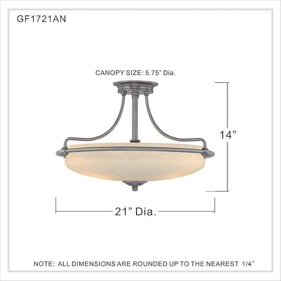Quoizel Griffin Semi-Flush Mount Ceiling Light, 21 Inch 4-Light Antique Nickel Opal-Etched Frosted Glass Shade, Hanging Light Fixture for Hallway, Kitchen, Bedroom, Dining, Farmhouse or Office