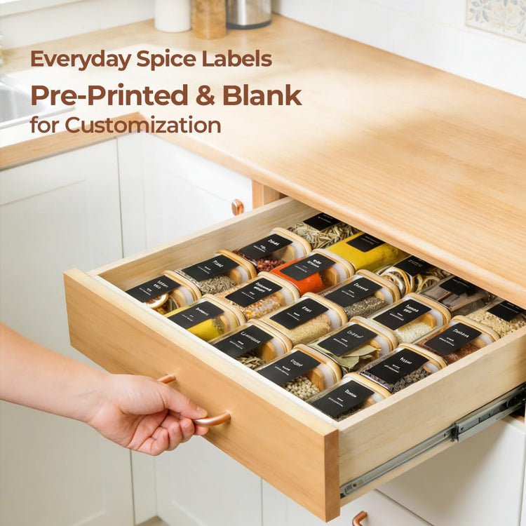 Glass Spice Jars with Labels 10 oz 12 Pack Large Square Bamboo Lids (12 Count)