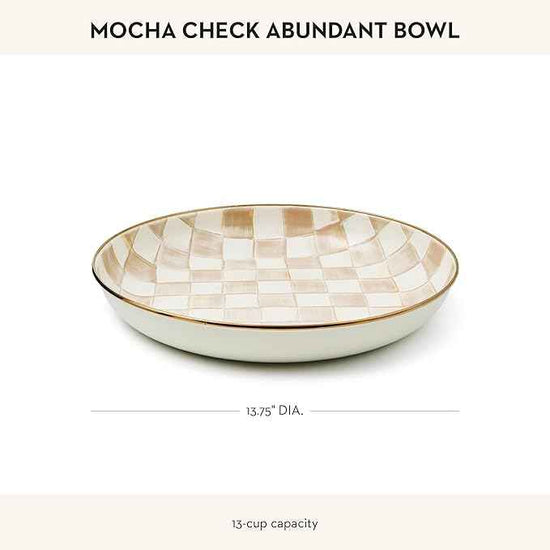 MACKENZIE-CHILDS Enamel Abundant Bowl, Decorative or Serving Bowl, 13-Cup Capacity, Brown-and-White Mocha Check
