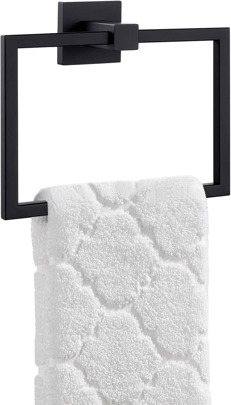 Suyar Matte Black Towel Ring, SUS 304 Stainless Steel Hand Towel Holder for Bathroom Restroom, Wall Mounted