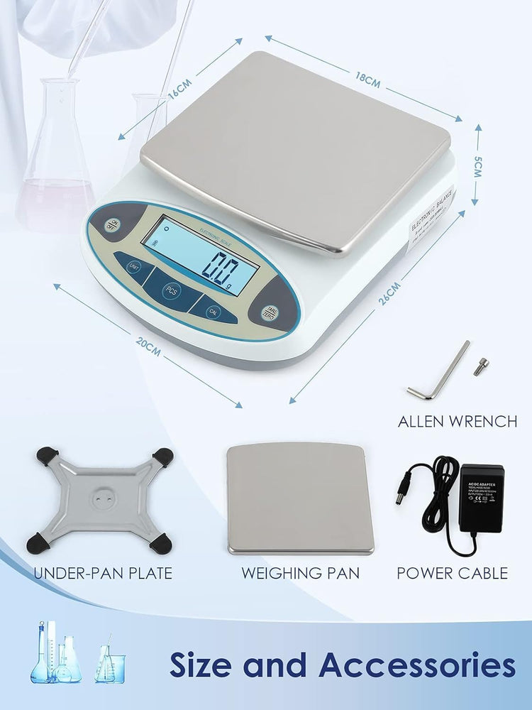 Lab Scale 5kgx0.1g Digital Precision Scale Electronic Balance Laboratory Weighing Industrial Scale Kitchen Counting Scale Scientific Scale Calibrated