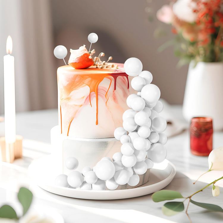 48 Pcs White Balls Cake Topper Decorations Balloon Cupcake Toppers Foam Cake Topper Balls Cake Balls Decorations for Birthday Party Wedding Anniversary Cake Decorating (48 Count)