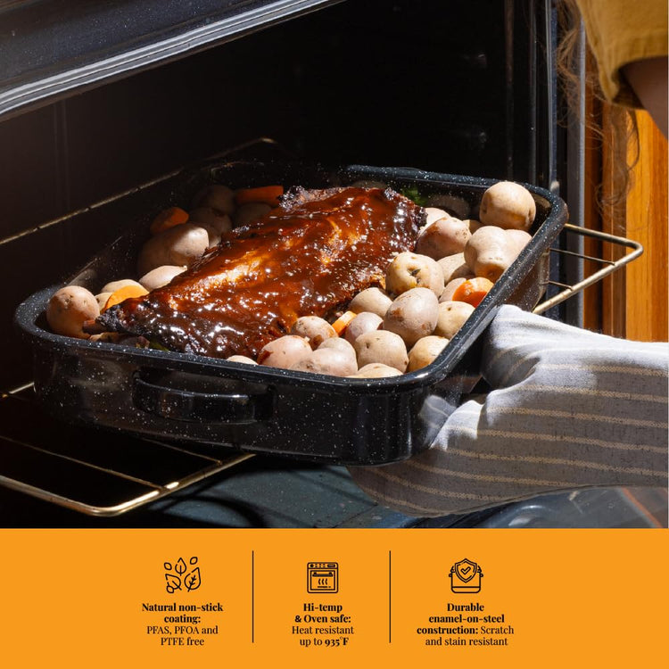 Open Roasting Pan with Flat Rack