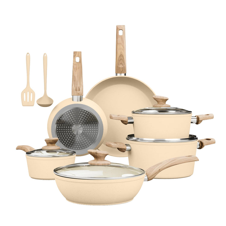 Beige Pots and Pans Set Non Stick