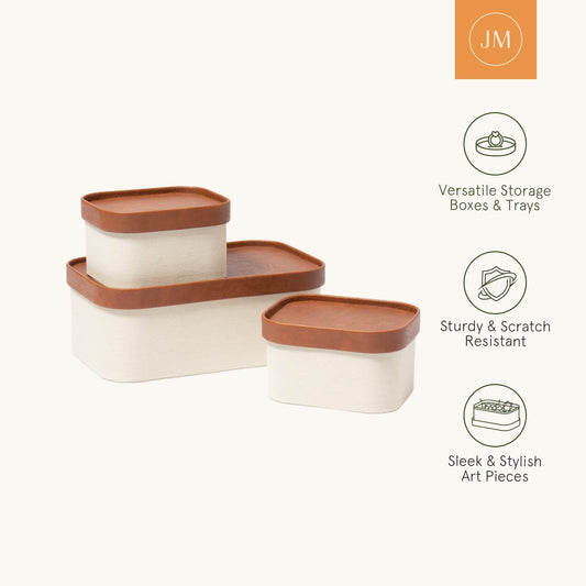 Decorative Storage Boxes with Lids Faux Leather (3 Count)