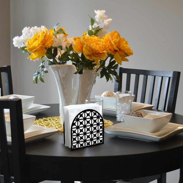 Modern Geometric Round Decorative Black Metal Napkin Holder for Table