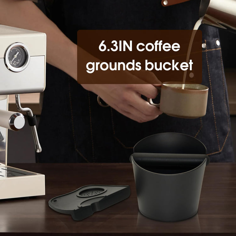 6.3 inch Large Espresso Knock Box Silicone coffee Tamper Mat Espresso Machine Accessories Set of 2 with Removable Knock Bar and Anti