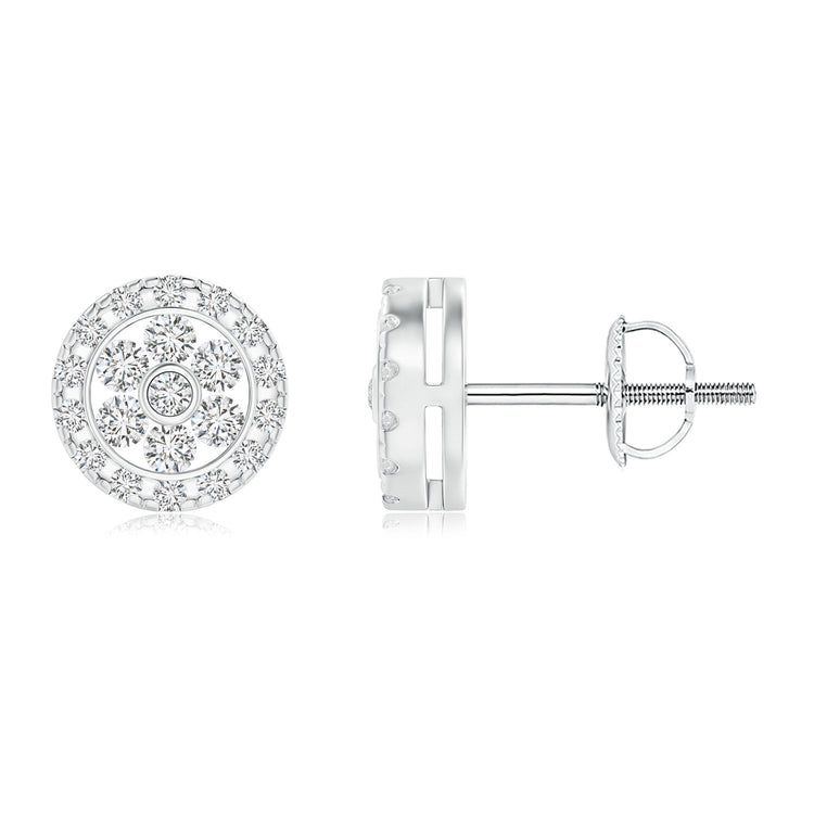 Diamond Flower Cluster Stud Earrings in 14K Solid White Gold for Women