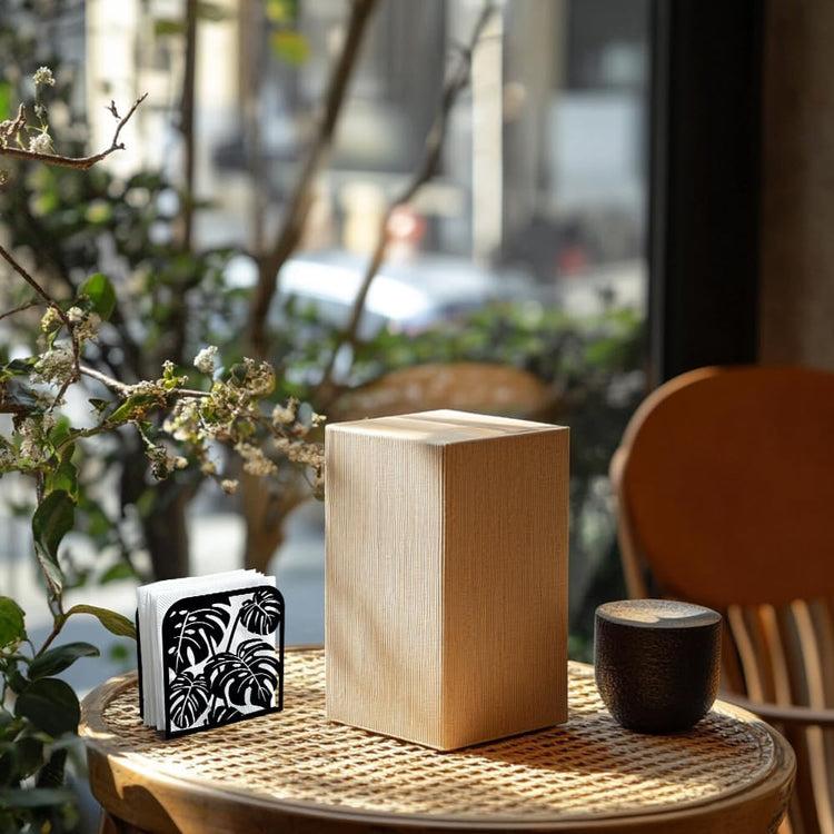 Monstera Leaf Decorative Black Metal Napkin Holder for Table, 4.9" x 4.9" x 1.9" Monstera Deliciosa Standing Napkin Holder for Home Kitchen Restaurant Picnic Party Coffee Bar Dining Room
