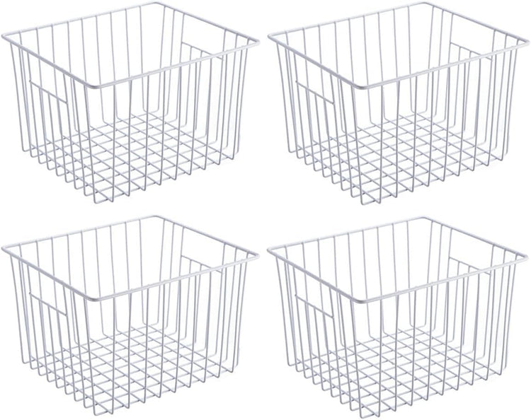 SANNO Freezer Wire Storage Organizer Basket, Refrigerator Storage Baskets Bins Organizer with Built-in Handles for Cabinets, Pantry, Closets, Bedrooms 4 Pack 11"x10"x 7" White
