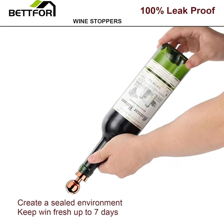 Wine Stoppers for Wine Bottles 3Pcs Vacuum Wine Bottle Stopper with Silicone Reusable Wine Corks, Leak proof Keep Fresh Suitable for Standard (Goldrose, 3 Pack)