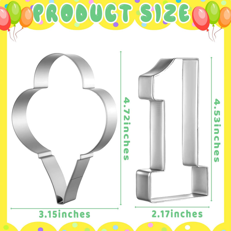 2 Pcs 5 Inch Balloon Cookie Cutter Number 1 Cookie Cutter Metal Birthday Cake Mold Fondant Cake Mold for School Party 1 Birthday One (2 Count)